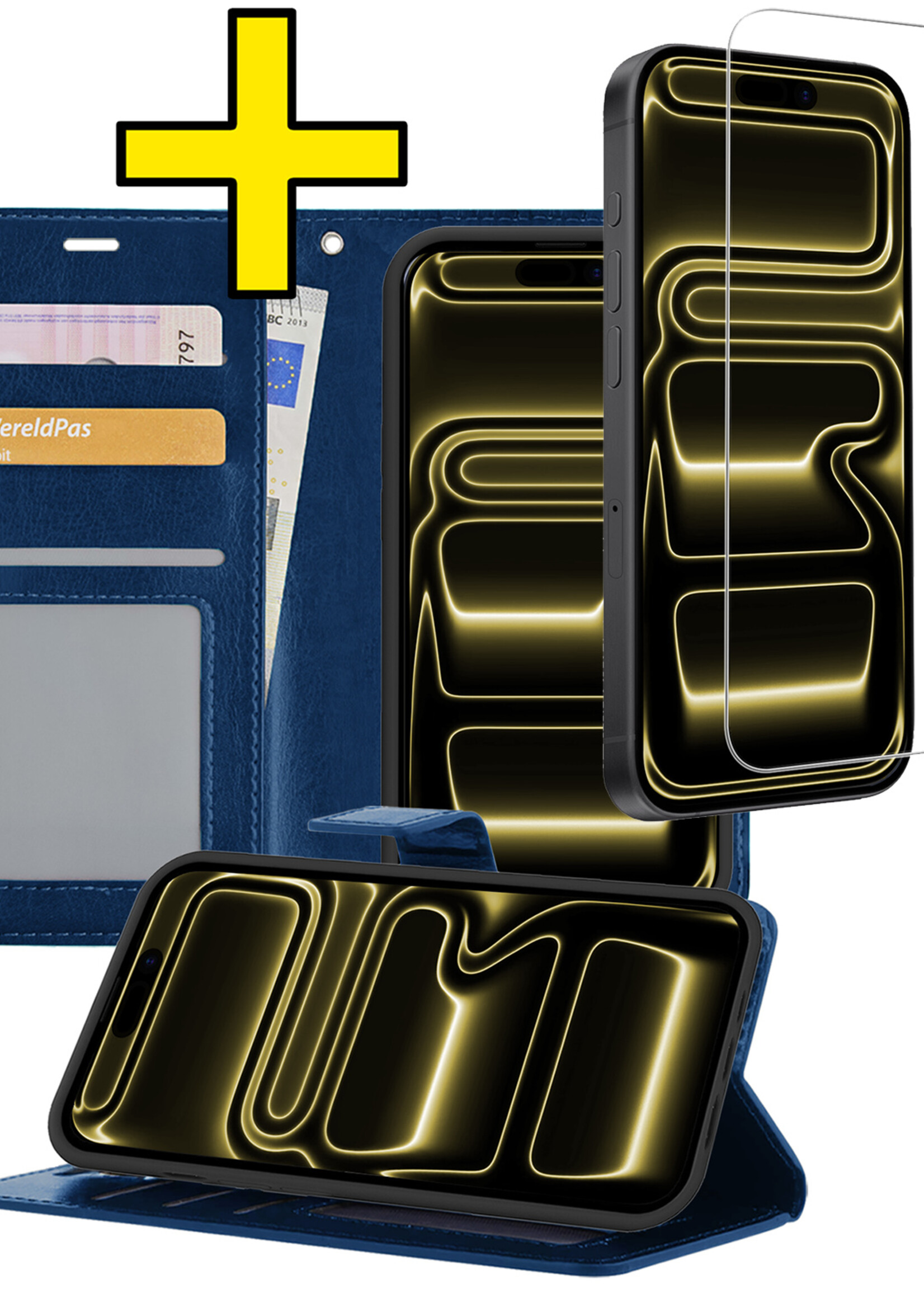 LUQ LUQ iPhone 17 Pro Hoesje Bookcase Met Screenprotector - Donkerblauw