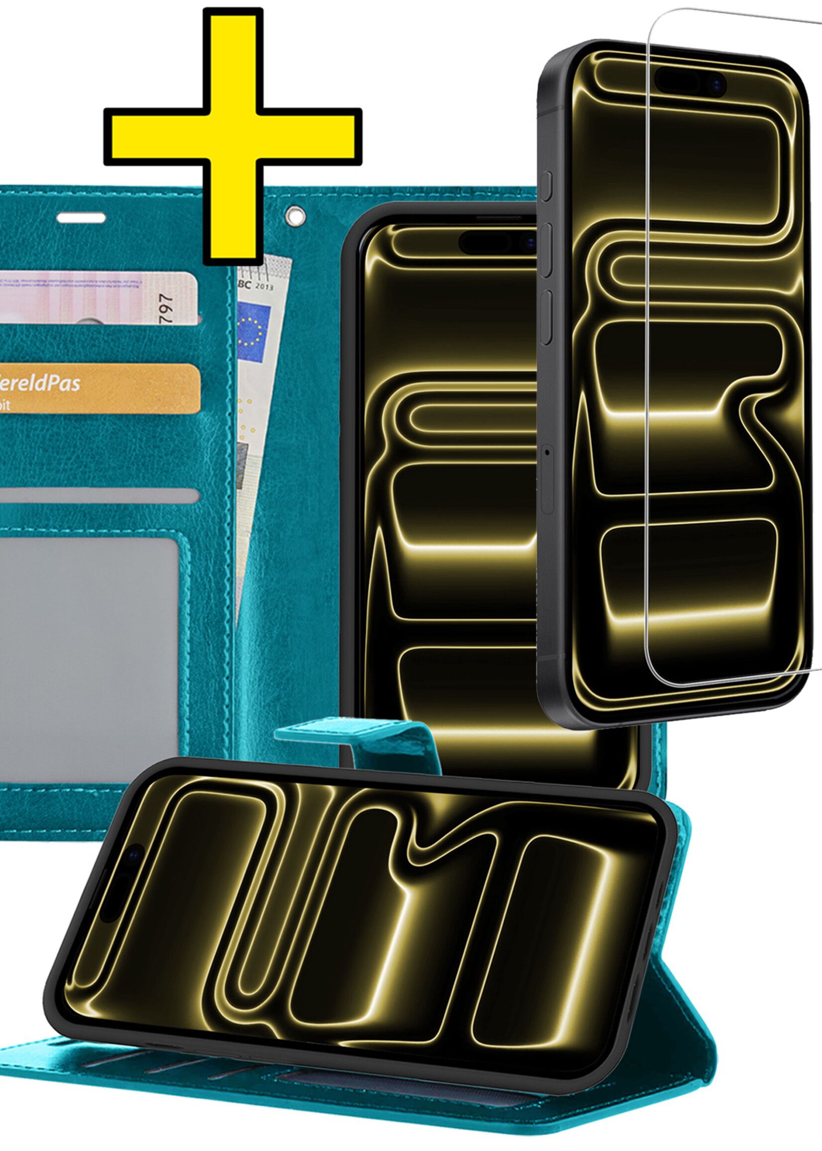 LUQ LUQ iPhone 17 Pro Hoesje Bookcase Met Screenprotector - Turquoise