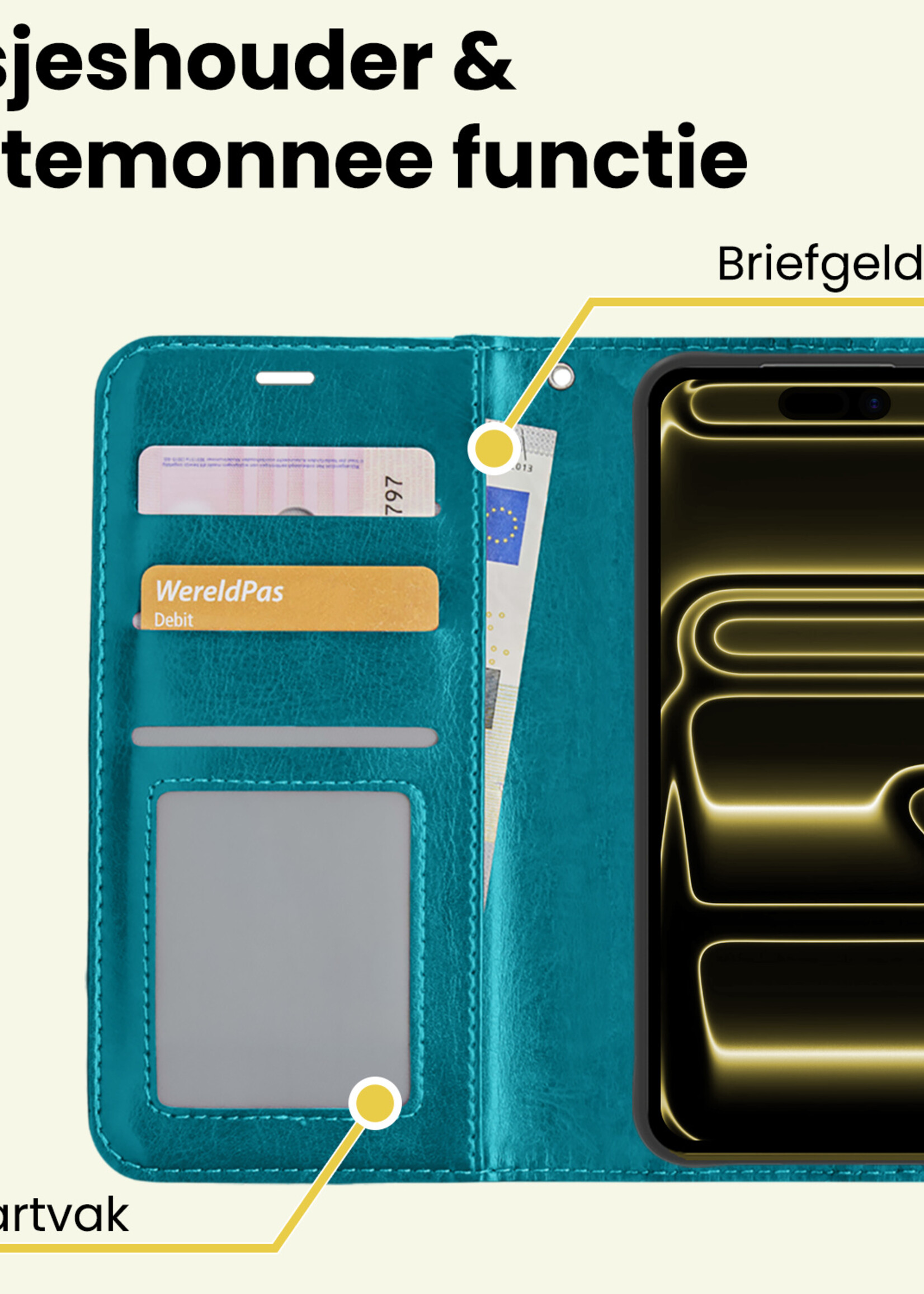 LUQ LUQ iPhone 17 Pro Hoesje Bookcase Met Screenprotector - Turquoise