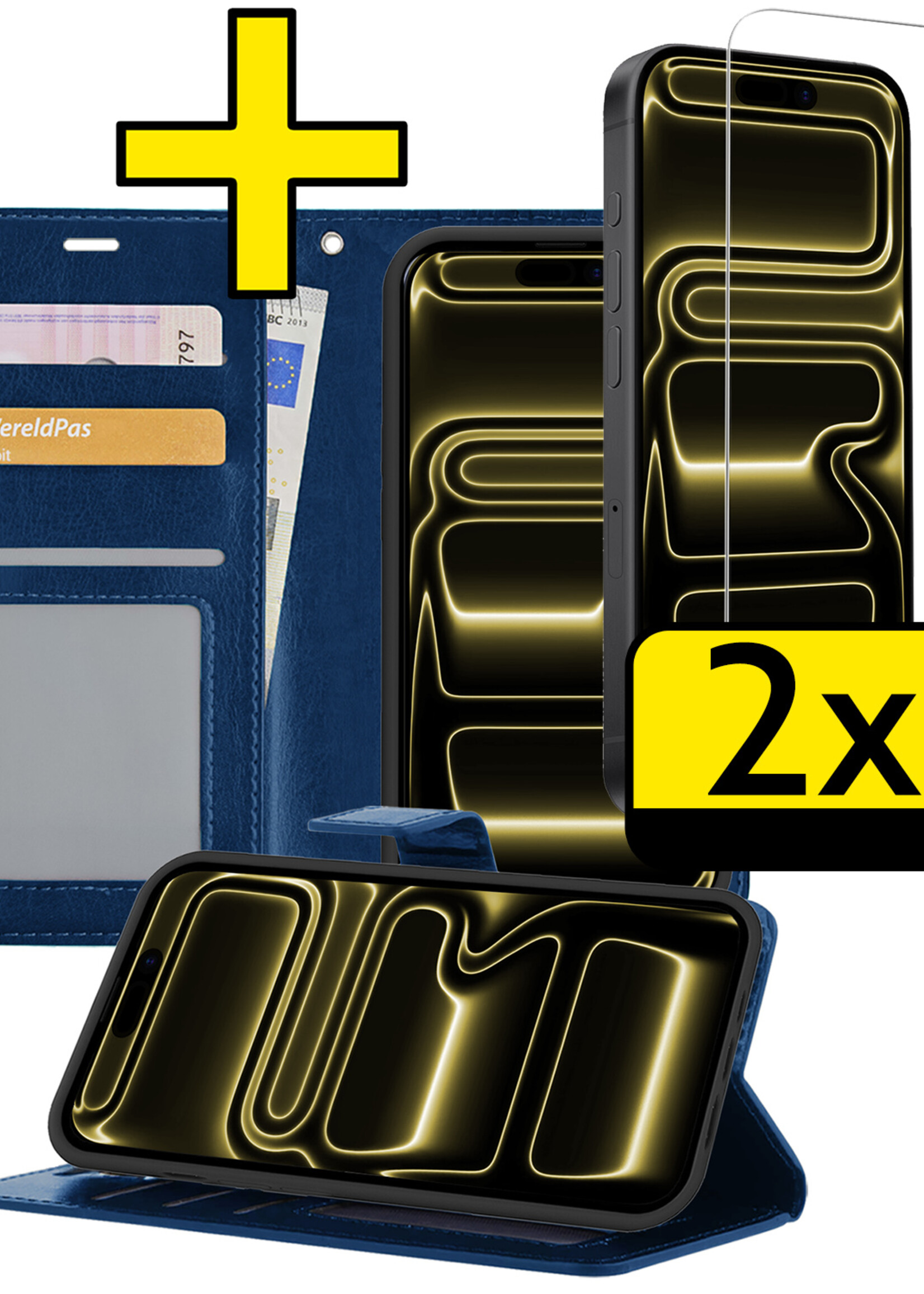 LUQ LUQ iPhone 17 Pro Hoesje Bookcase Met 2x Screenprotector - Donkerblauw