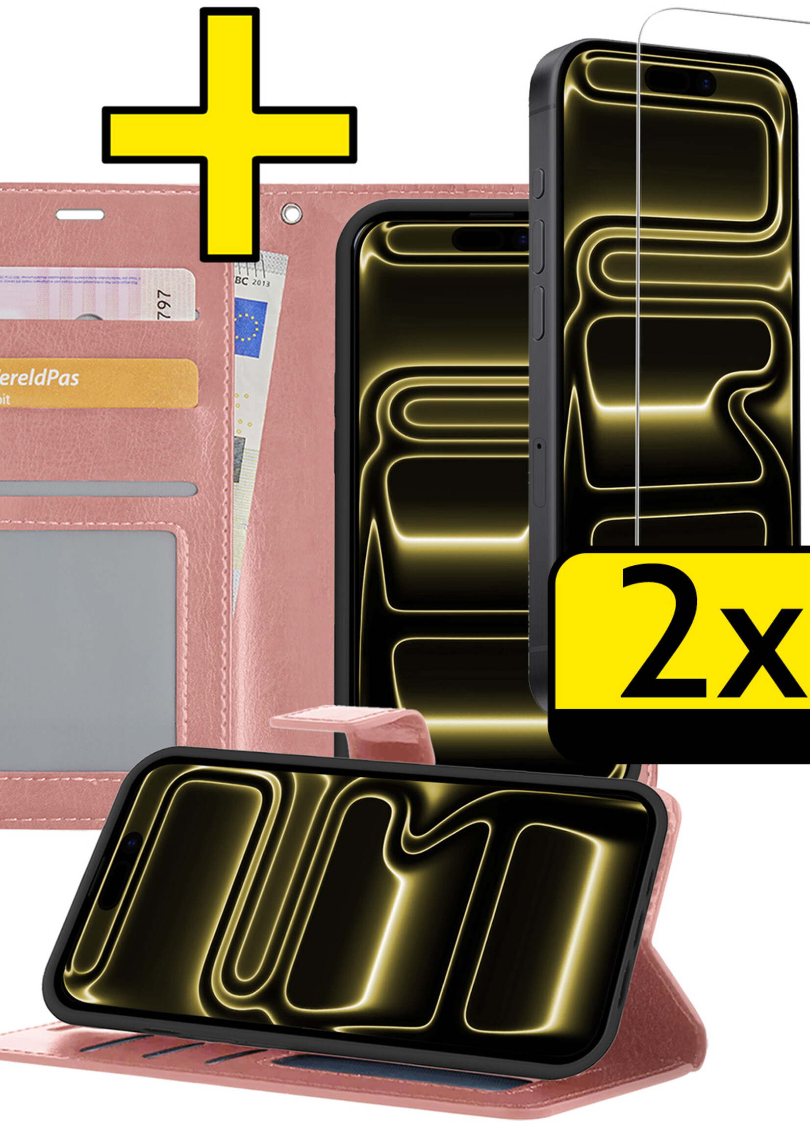 LUQ LUQ iPhone 17 Pro Hoesje Bookcase Met 2x Screenprotector - Rose Goud