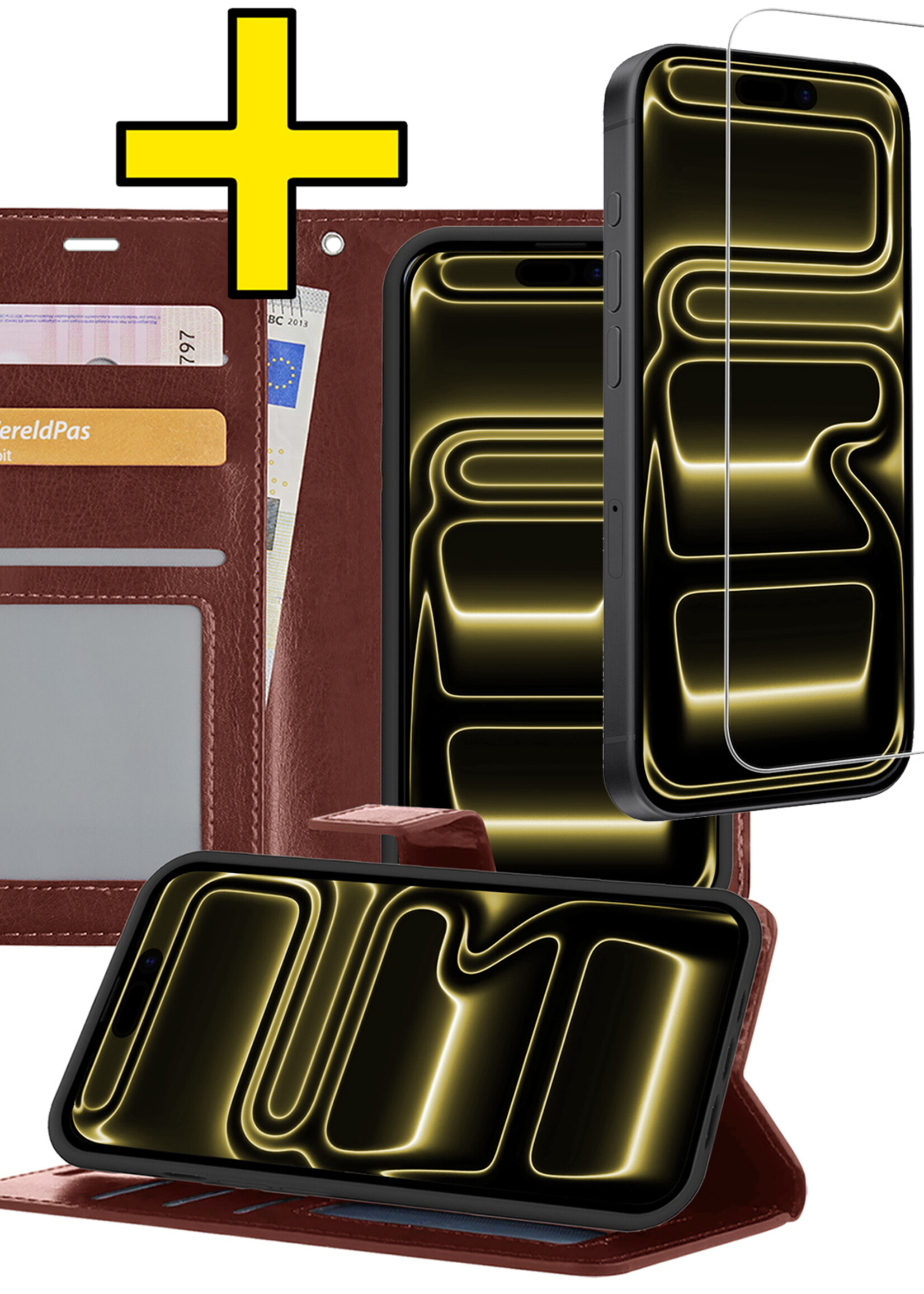 LUQ LUQ iPhone 17 Pro Max Hoesje Bookcase Met Screenprotector - Bruin