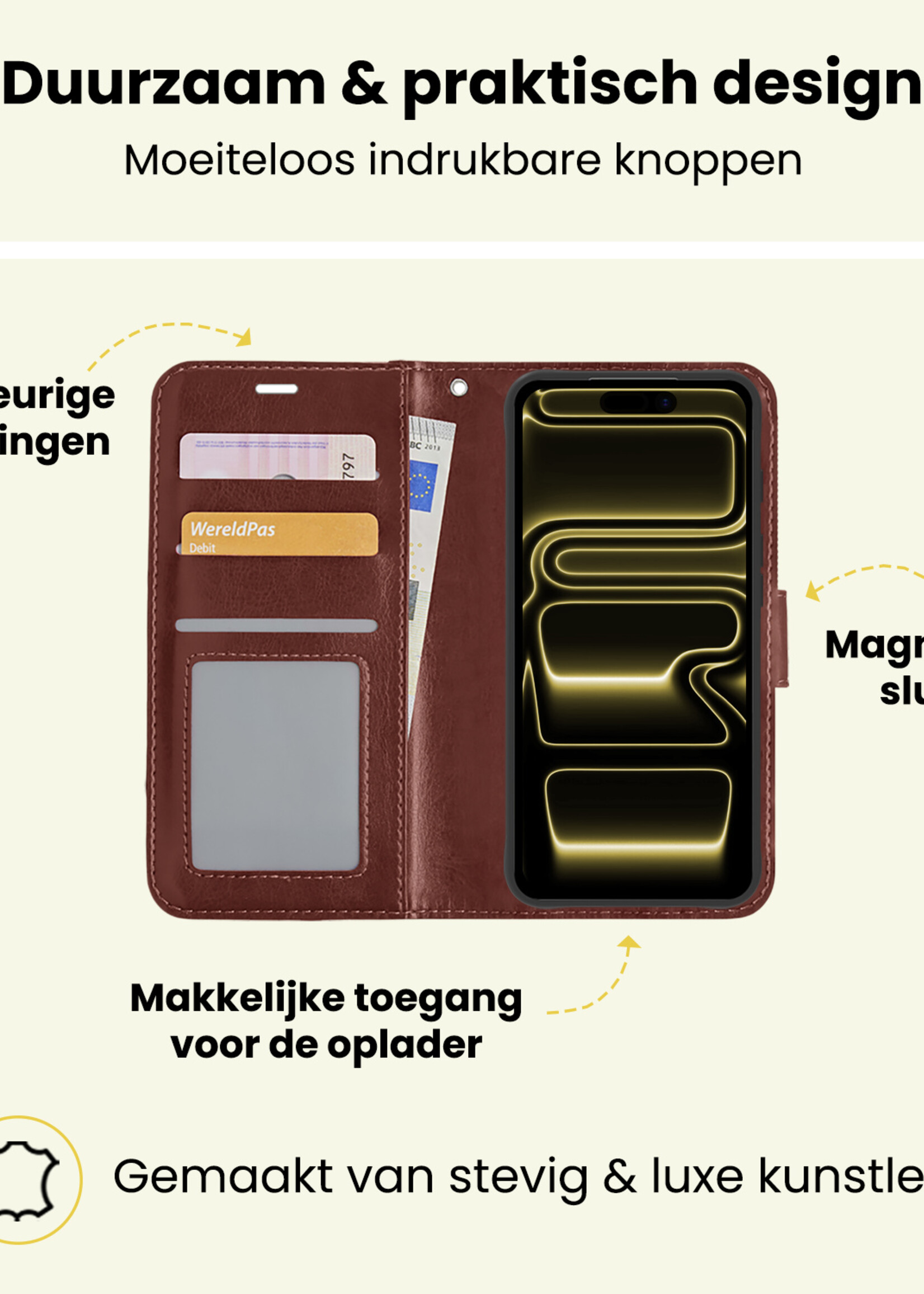 LUQ LUQ iPhone 17 Pro Max Hoesje Bookcase Met Screenprotector - Bruin