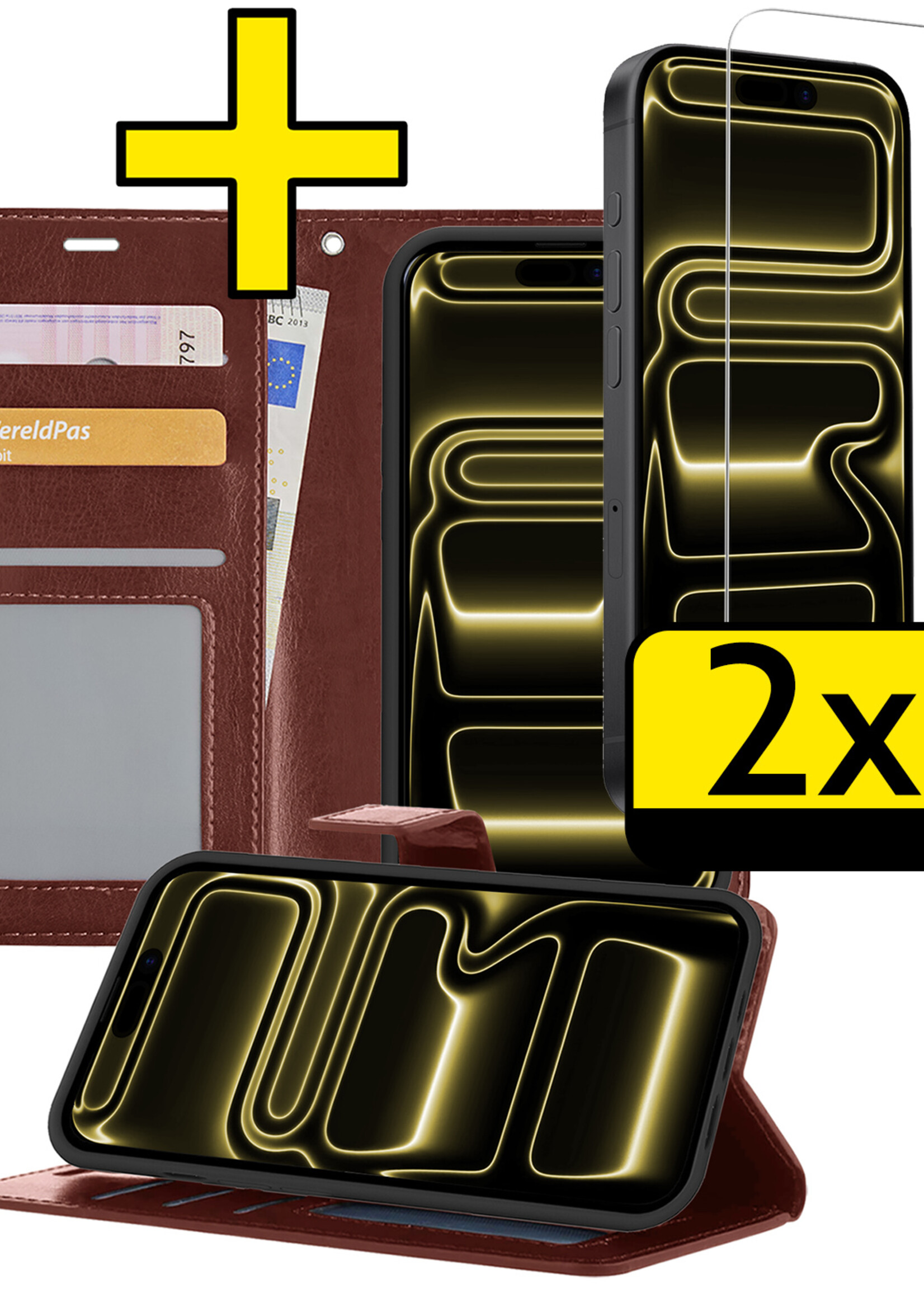 LUQ LUQ iPhone 17 Pro Max Hoesje Bookcase Met 2x Screenprotector - Bruin