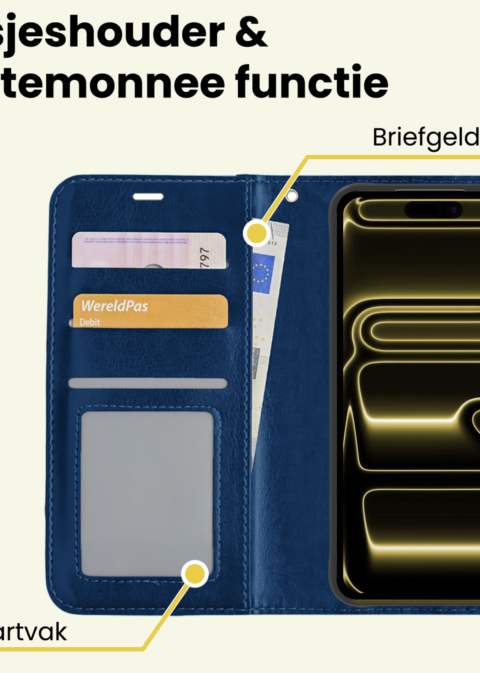 LUQ LUQ iPhone 17 Pro Max Hoesje Bookcase Met 2x Screenprotector - Donkerblauw