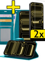 LUQ LUQ iPhone 17 Pro Max Hoesje Bookcase Met 2x Screenprotector - Turquoise