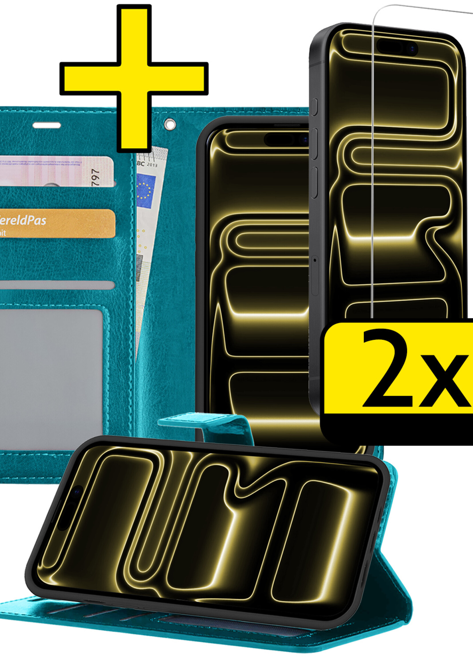 LUQ LUQ iPhone 17 Pro Max Hoesje Bookcase Met 2x Screenprotector - Turquoise