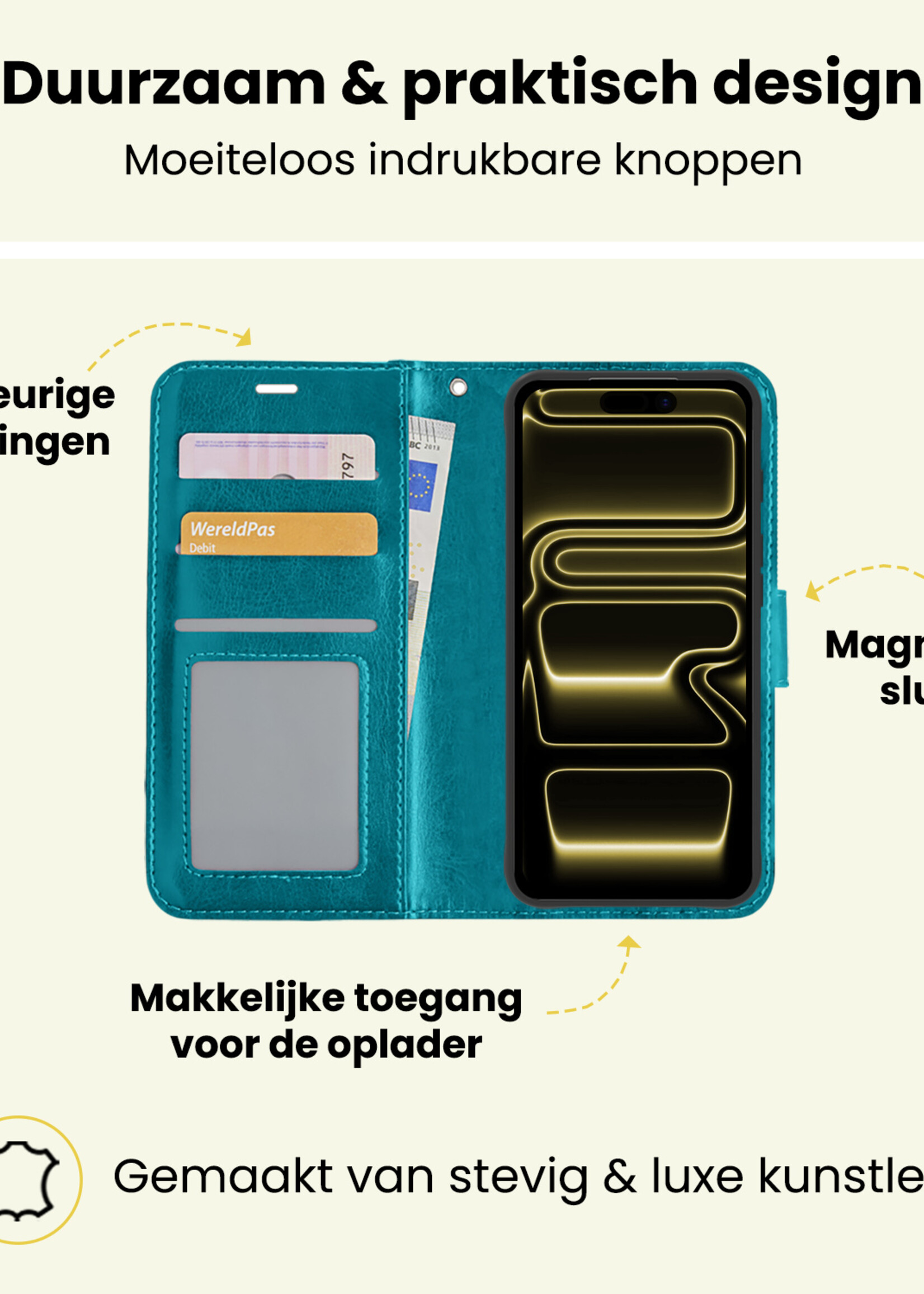 LUQ LUQ iPhone 17 Pro Max Hoesje Bookcase Met 2x Screenprotector - Turquoise