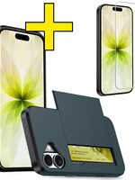 LUQ LUQ iPhone 17 Hoesje Pashouder Hard Met Screenprotector - Donker Blauw