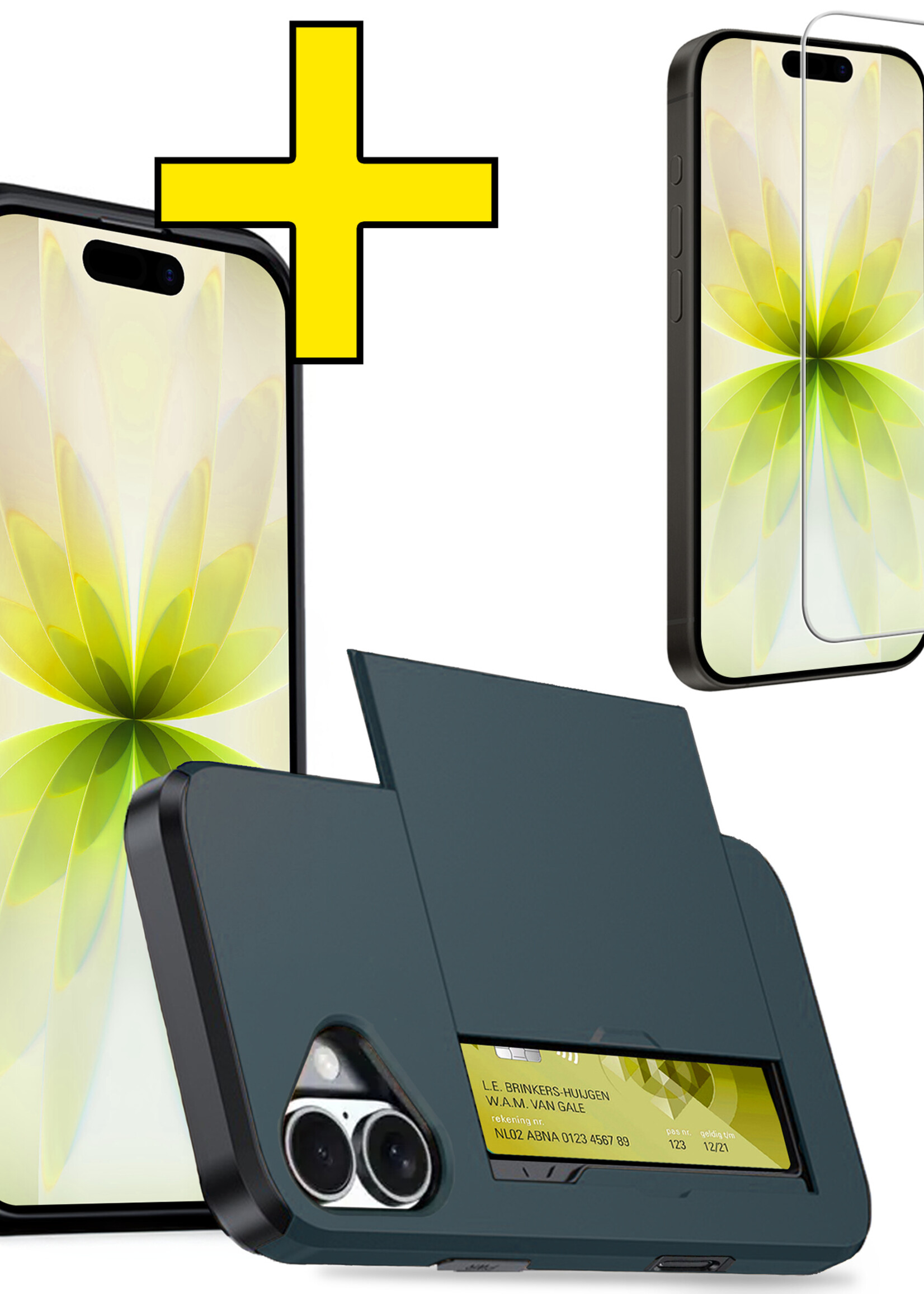 LUQ LUQ iPhone 17 Hoesje Pashouder Hard Met Screenprotector - Donker Blauw