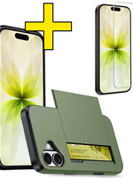 LUQ LUQ iPhone 17 Hoesje Pashouder Hard Met Screenprotector - Donker Groen