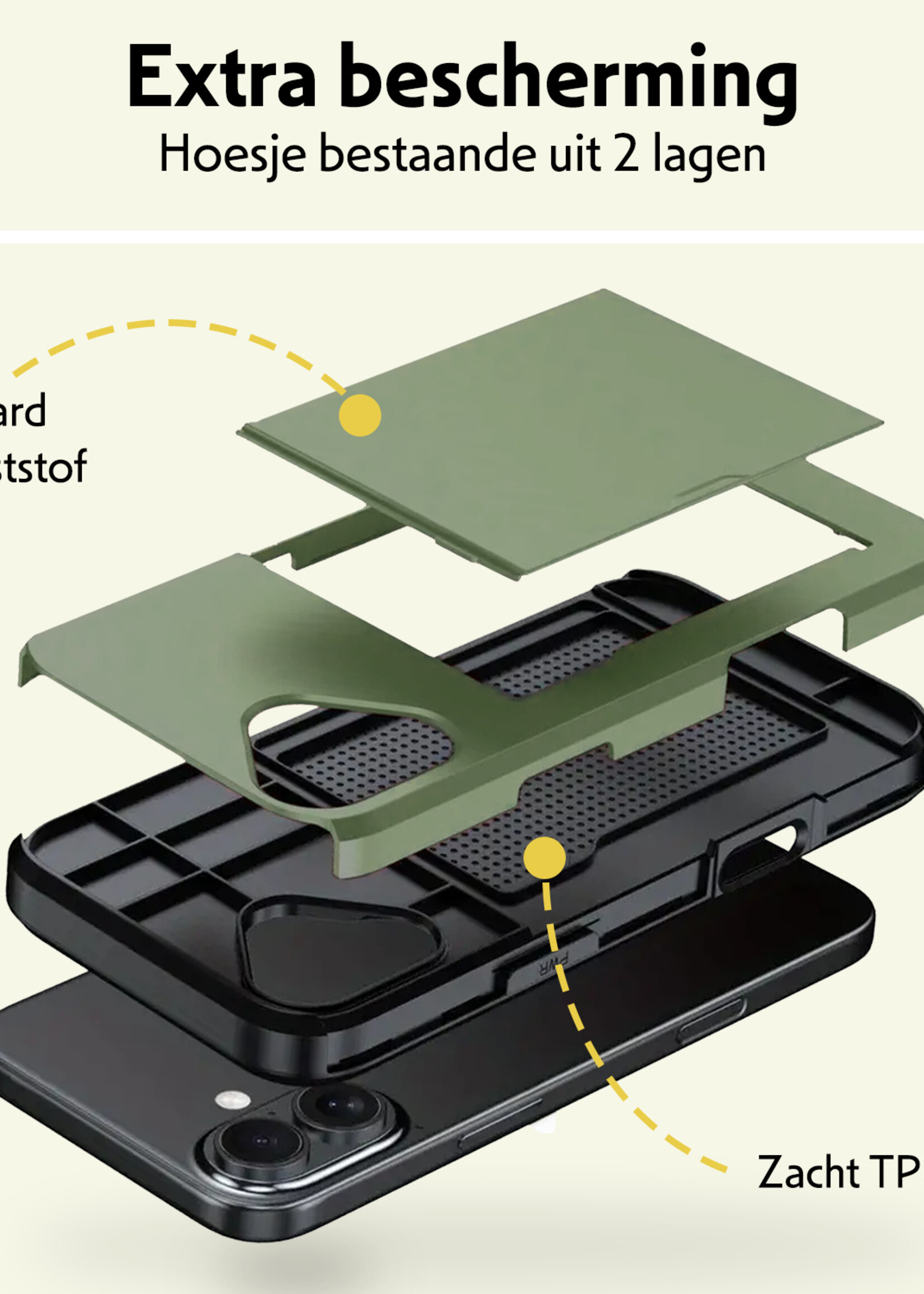 LUQ LUQ iPhone 17 Hoesje Pashouder Hard Met Screenprotector - Donker Groen