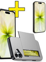 LUQ LUQ iPhone 17 Hoesje Pashouder Hard Met Screenprotector - Grijs