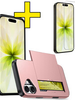 LUQ LUQ iPhone 17 Hoesje Pashouder Hard Met Screenprotector - Rosé Goud