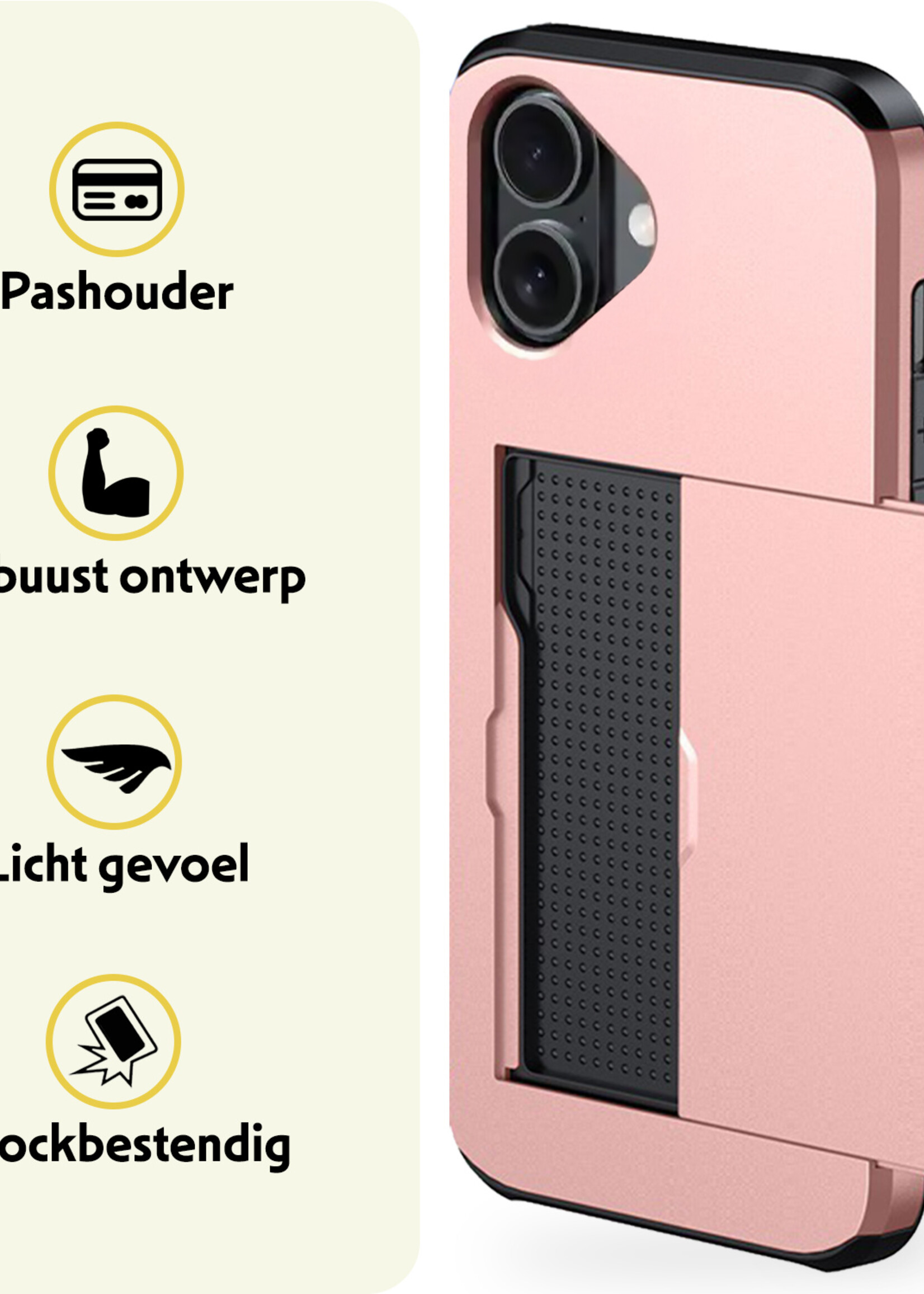 LUQ LUQ iPhone 17 Hoesje Pashouder Hard Met Screenprotector - Rosé Goud