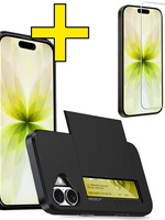 LUQ LUQ iPhone 17 Hoesje Pashouder Hard Met Screenprotector - Zwart