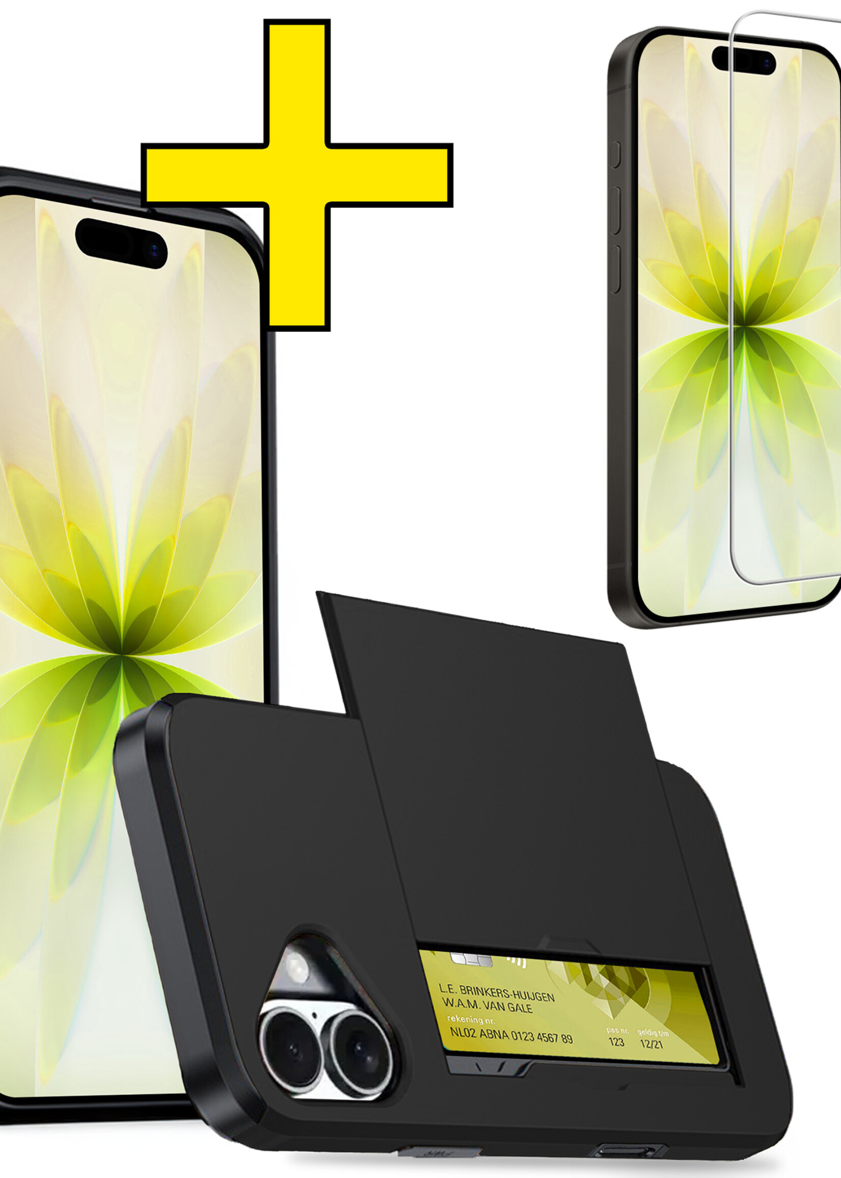 LUQ LUQ iPhone 17 Hoesje Pashouder Hard Met Screenprotector - Zwart