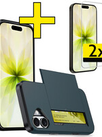 LUQ LUQ iPhone 17 Hoesje Pashouder Hard Met 2x Screenprotector - Donker Blauw