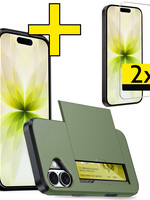 LUQ LUQ iPhone 17 Hoesje Pashouder Hard Met 2x Screenprotector - Donker Groen