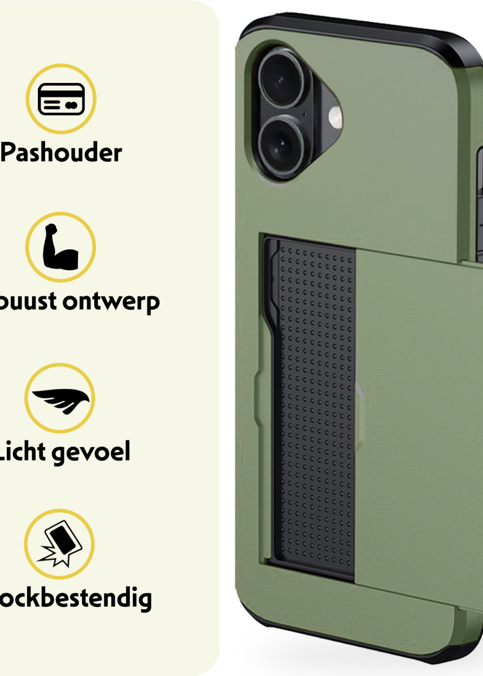 LUQ LUQ iPhone 17 Hoesje Pashouder Hard Met 2x Screenprotector - Donker Groen