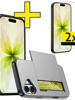 LUQ LUQ iPhone 17 Hoesje Pashouder Hard Met 2x Screenprotector - Grijs