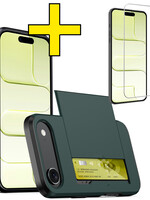 LUQ LUQ iPhone Air Hoesje Pashouder Hard Met Screenprotector - Donker Blauw