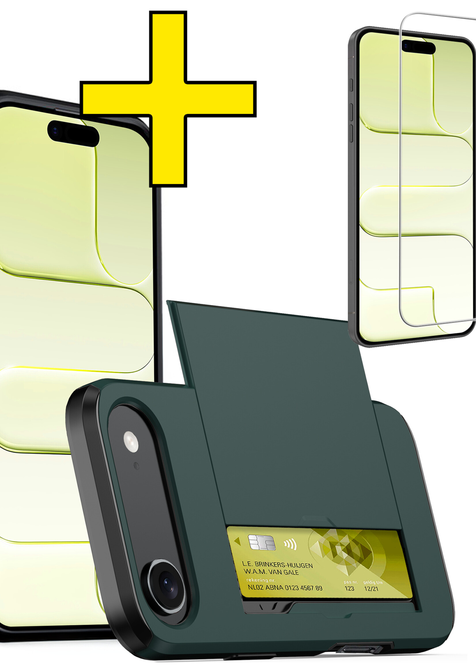 LUQ LUQ iPhone Air Hoesje Pashouder Hard Met Screenprotector - Donker Blauw