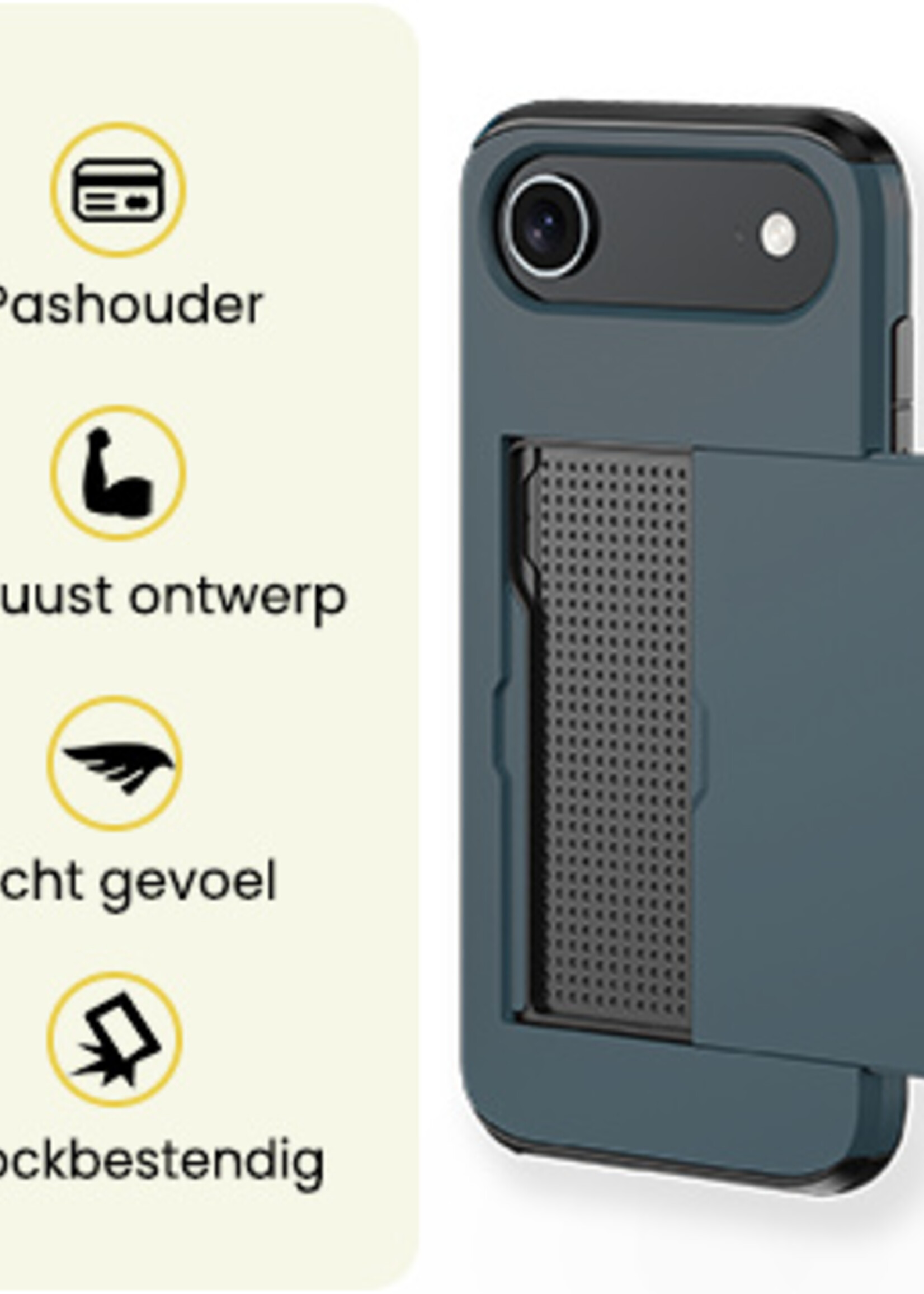 LUQ LUQ iPhone Air Hoesje Pashouder Hard Met Screenprotector - Donker Blauw