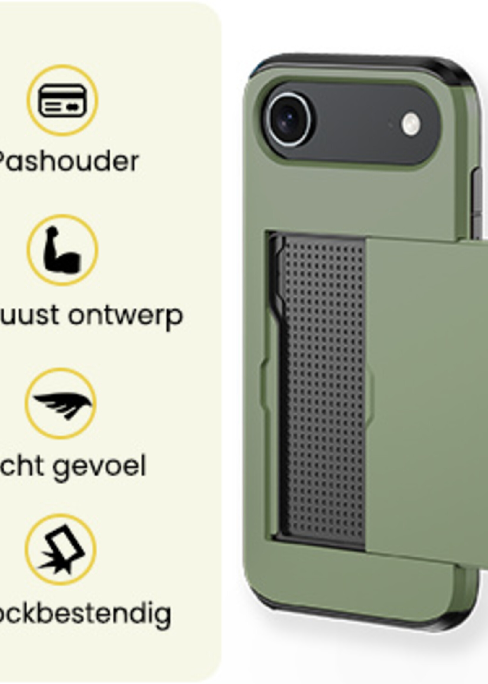 LUQ LUQ iPhone Air Hoesje Pashouder Hard Met Screenprotector - Donker Groen