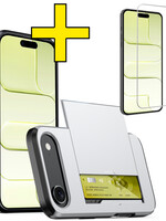 LUQ LUQ iPhone Air Hoesje Pashouder Hard Met Screenprotector - Grijs
