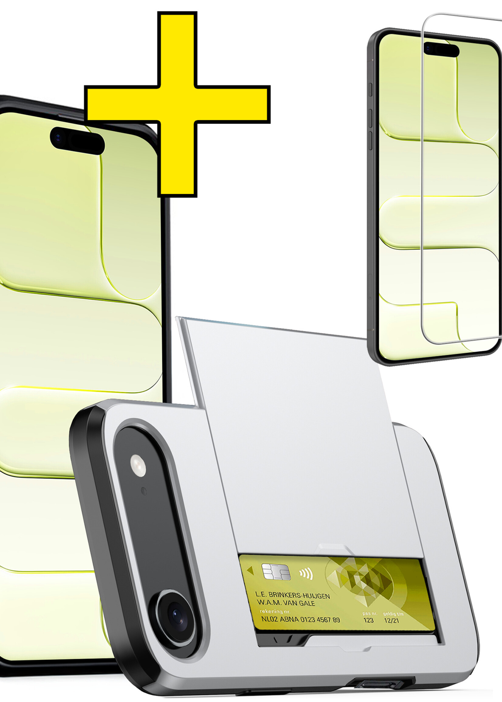 LUQ LUQ iPhone Air Hoesje Pashouder Hard Met Screenprotector - Grijs