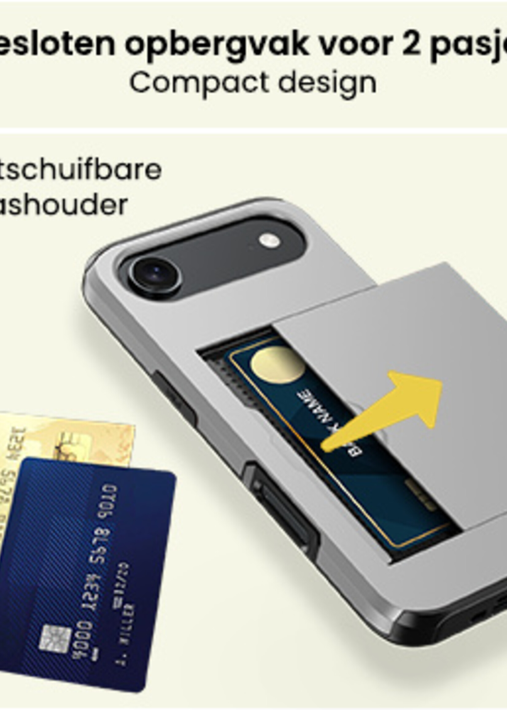 LUQ LUQ iPhone Air Hoesje Pashouder Hard Met Screenprotector - Grijs