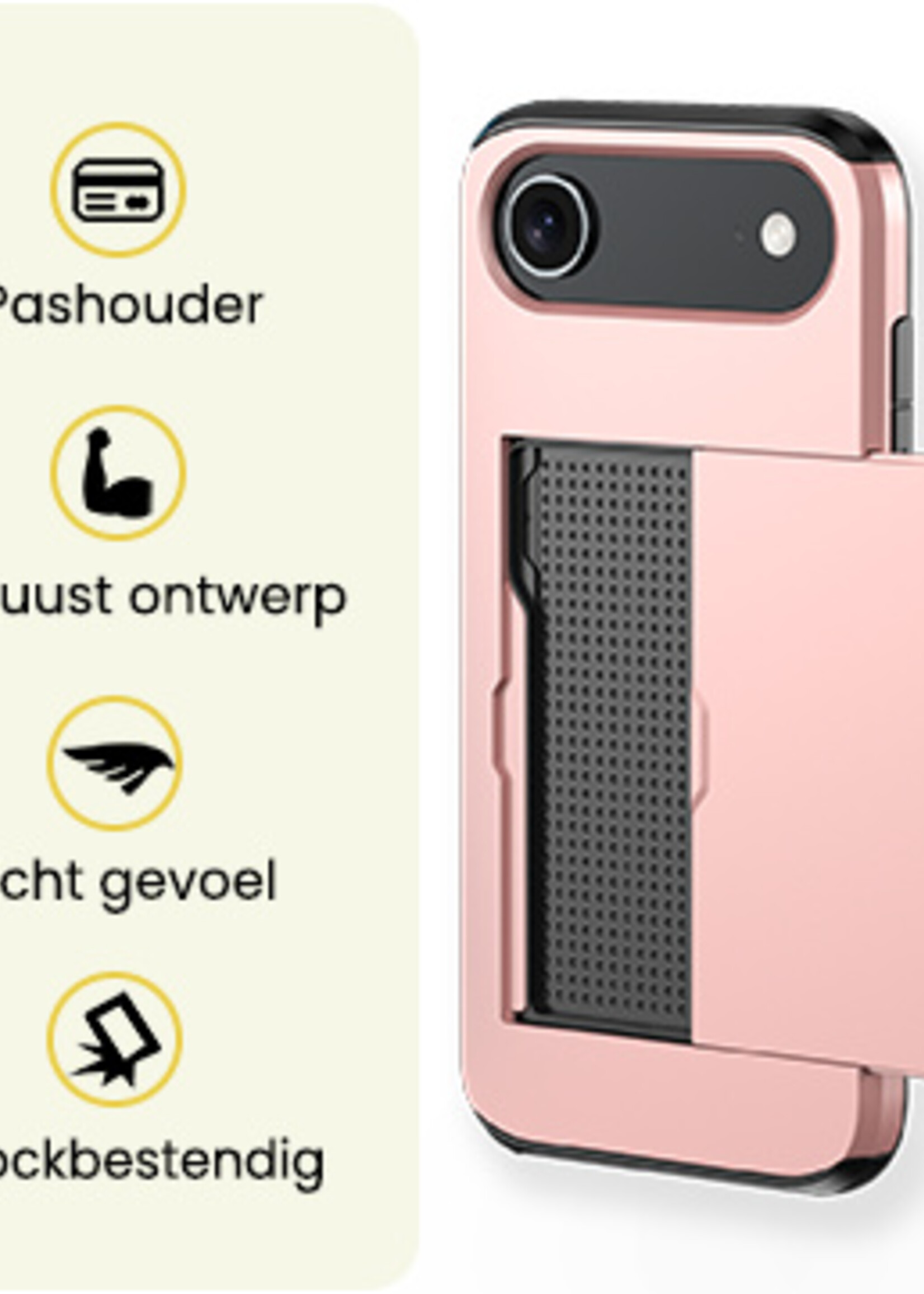 LUQ LUQ iPhone Air Hoesje Pashouder Hard Met Screenprotector - Rosé Goud