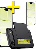 LUQ LUQ iPhone Air Hoesje Pashouder Hard Met Screenprotector - Zwart
