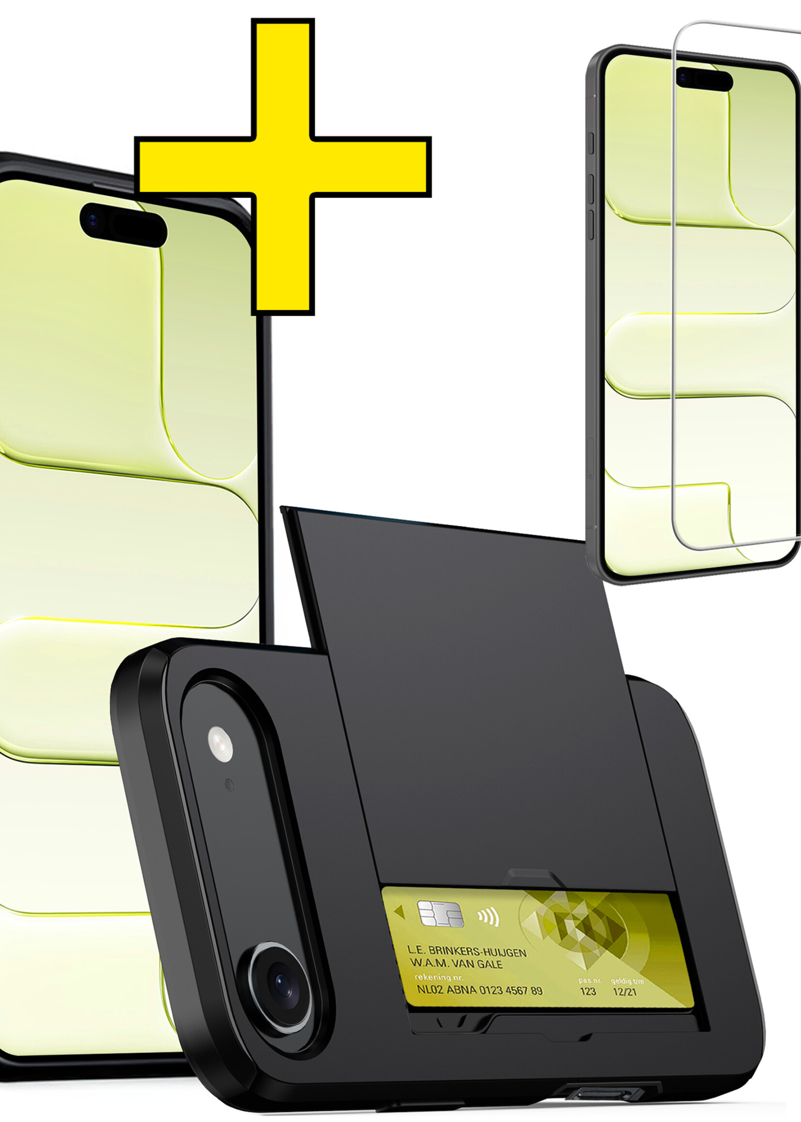 LUQ LUQ iPhone Air Hoesje Pashouder Hard Met Screenprotector - Zwart