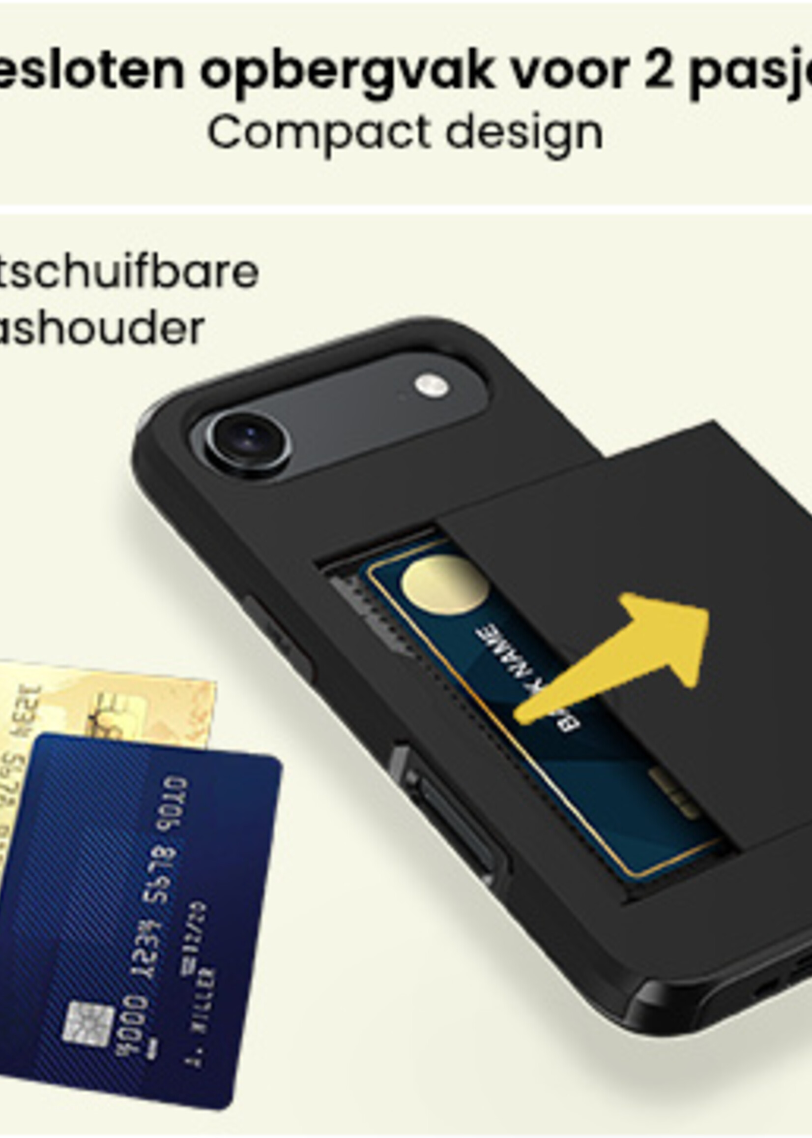 LUQ LUQ iPhone Air Hoesje Pashouder Hard Met Screenprotector - Zwart