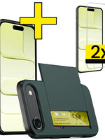 LUQ LUQ iPhone Air Hoesje Pashouder Hard Met 2x Screenprotector - Donker Blauw