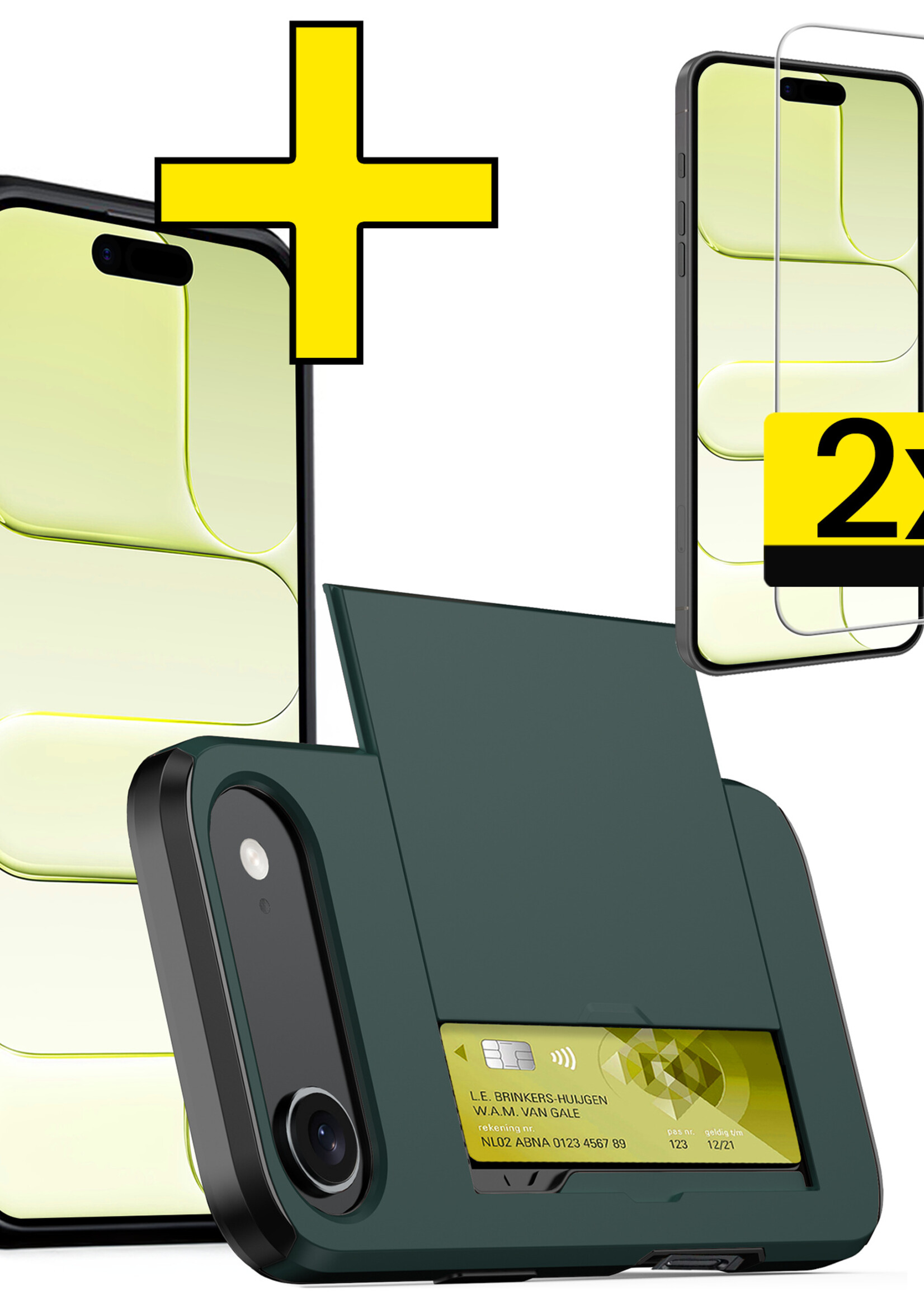 LUQ LUQ iPhone Air Hoesje Pashouder Hard Met 2x Screenprotector - Donker Blauw