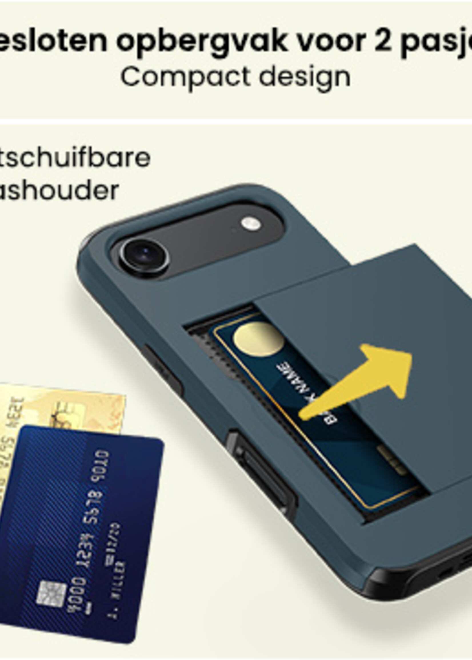 LUQ LUQ iPhone Air Hoesje Pashouder Hard Met 2x Screenprotector - Donker Blauw