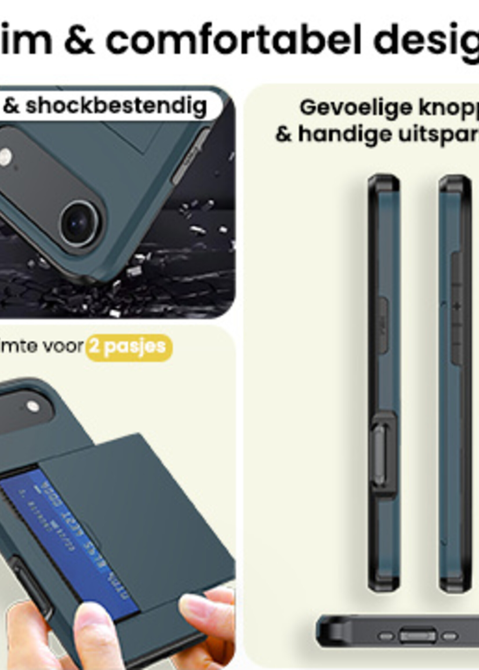 LUQ LUQ iPhone Air Hoesje Pashouder Hard Met 2x Screenprotector - Donker Blauw