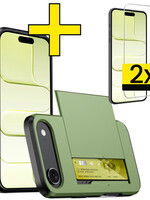 LUQ LUQ iPhone Air Hoesje Pashouder Hard Met 2x Screenprotector - Donker Groen