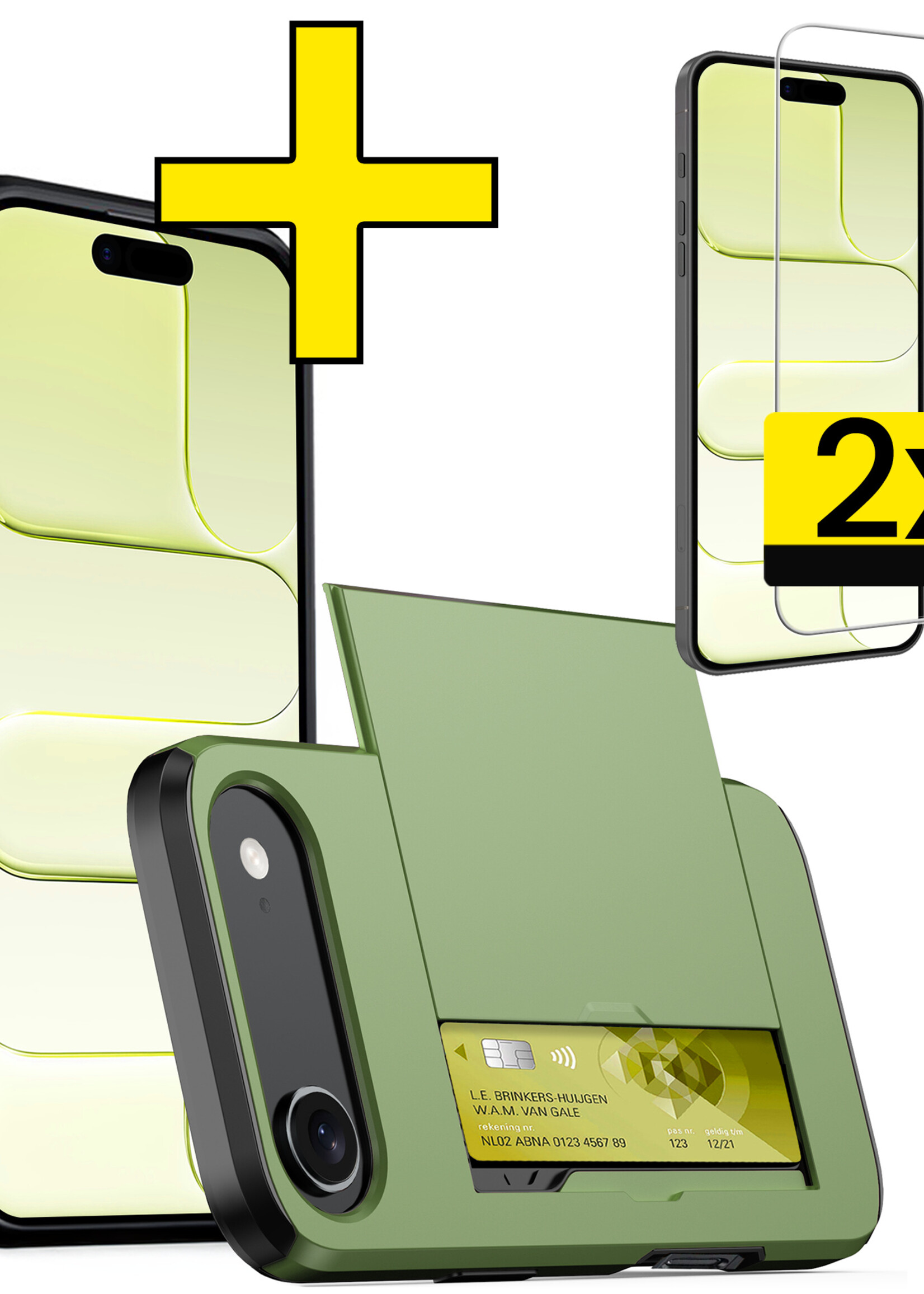 LUQ LUQ iPhone Air Hoesje Pashouder Hard Met 2x Screenprotector - Donker Groen