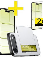 LUQ LUQ iPhone Air Hoesje Pashouder Hard Met 2x Screenprotector - Grijs