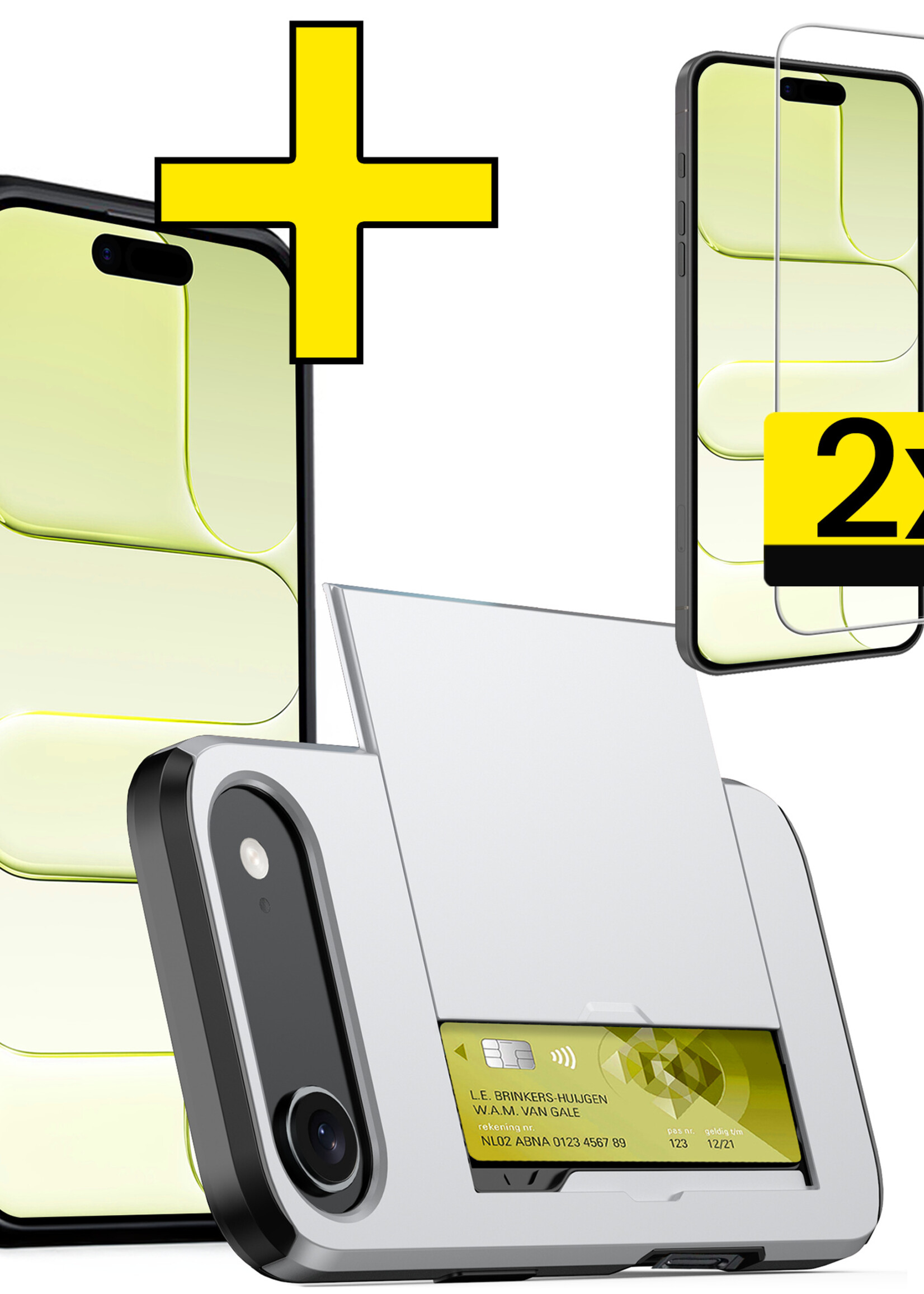 LUQ LUQ iPhone Air Hoesje Pashouder Hard Met 2x Screenprotector - Grijs