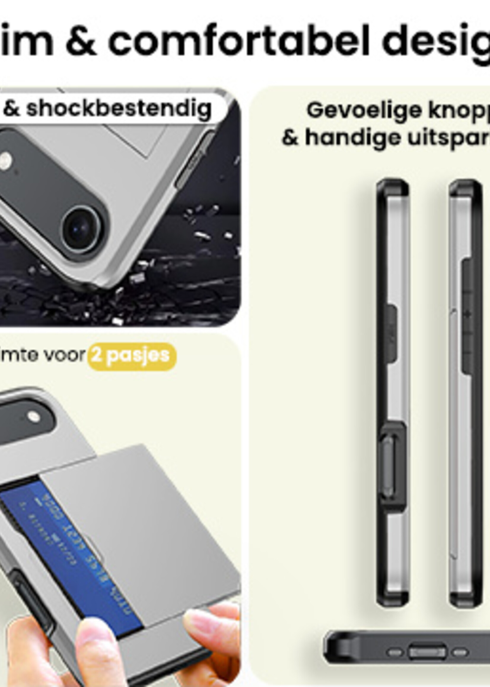 LUQ LUQ iPhone Air Hoesje Pashouder Hard Met 2x Screenprotector - Grijs