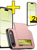 LUQ LUQ iPhone Air Hoesje Pashouder Hard Met 2x Screenprotector - Rosé Goud