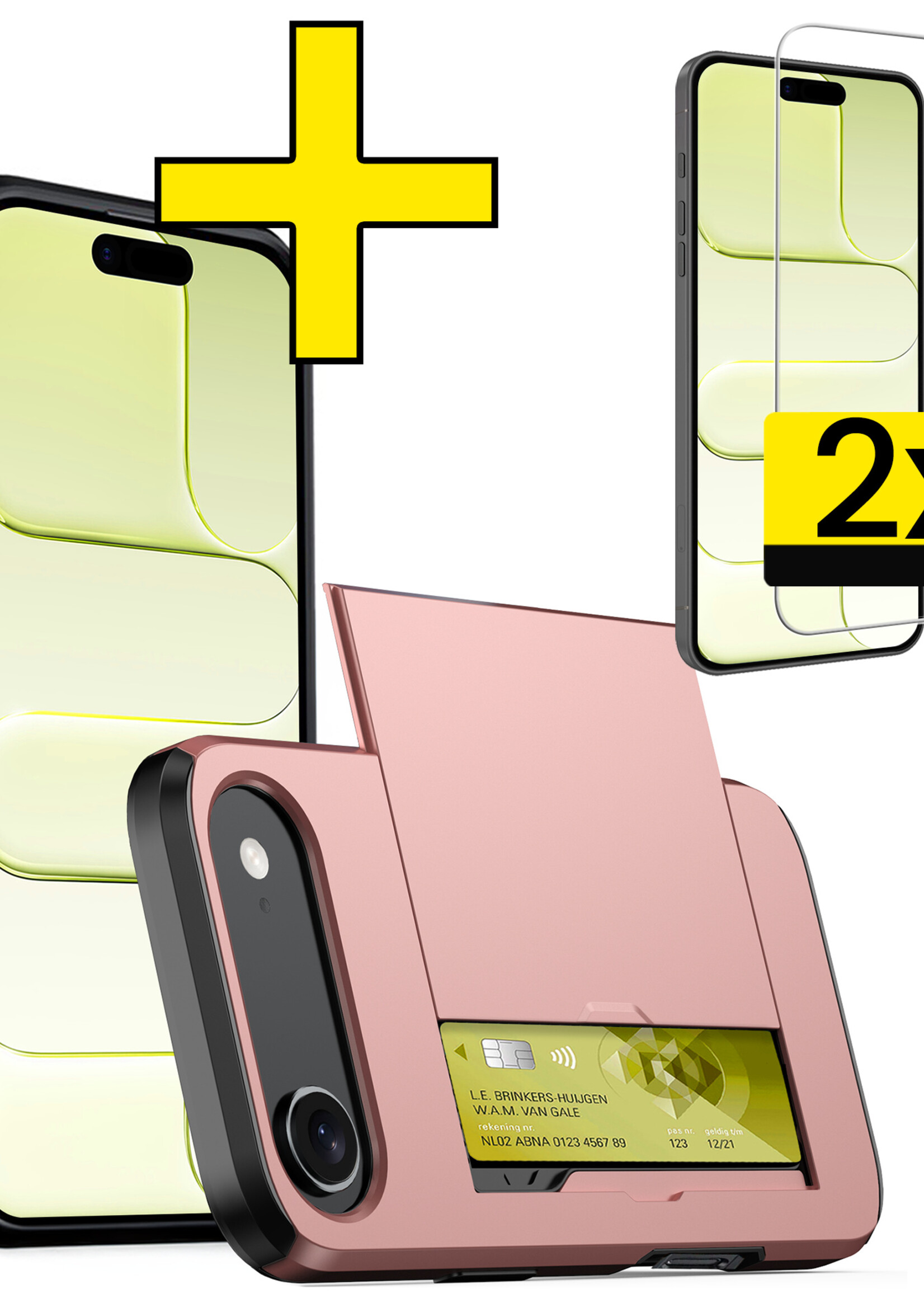 LUQ LUQ iPhone Air Hoesje Pashouder Hard Met 2x Screenprotector - Rosé Goud