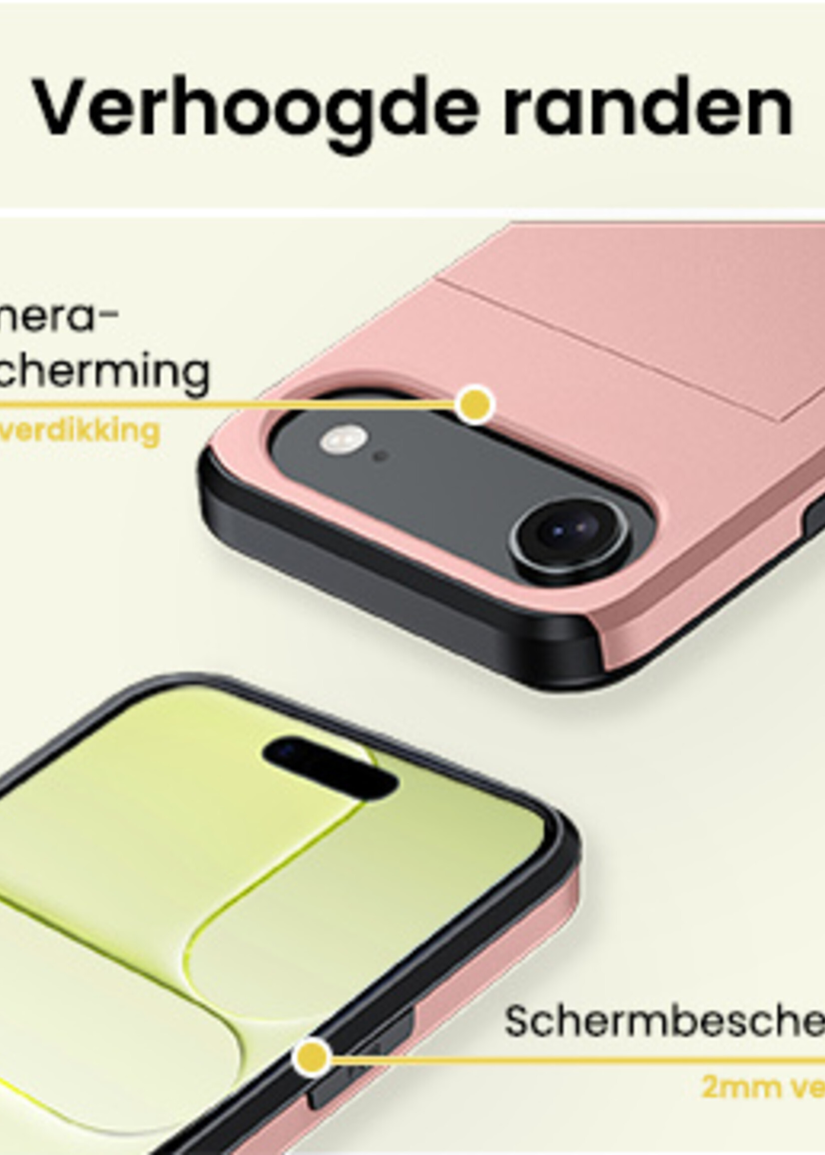 LUQ LUQ iPhone Air Hoesje Pashouder Hard Met 2x Screenprotector - Rosé Goud