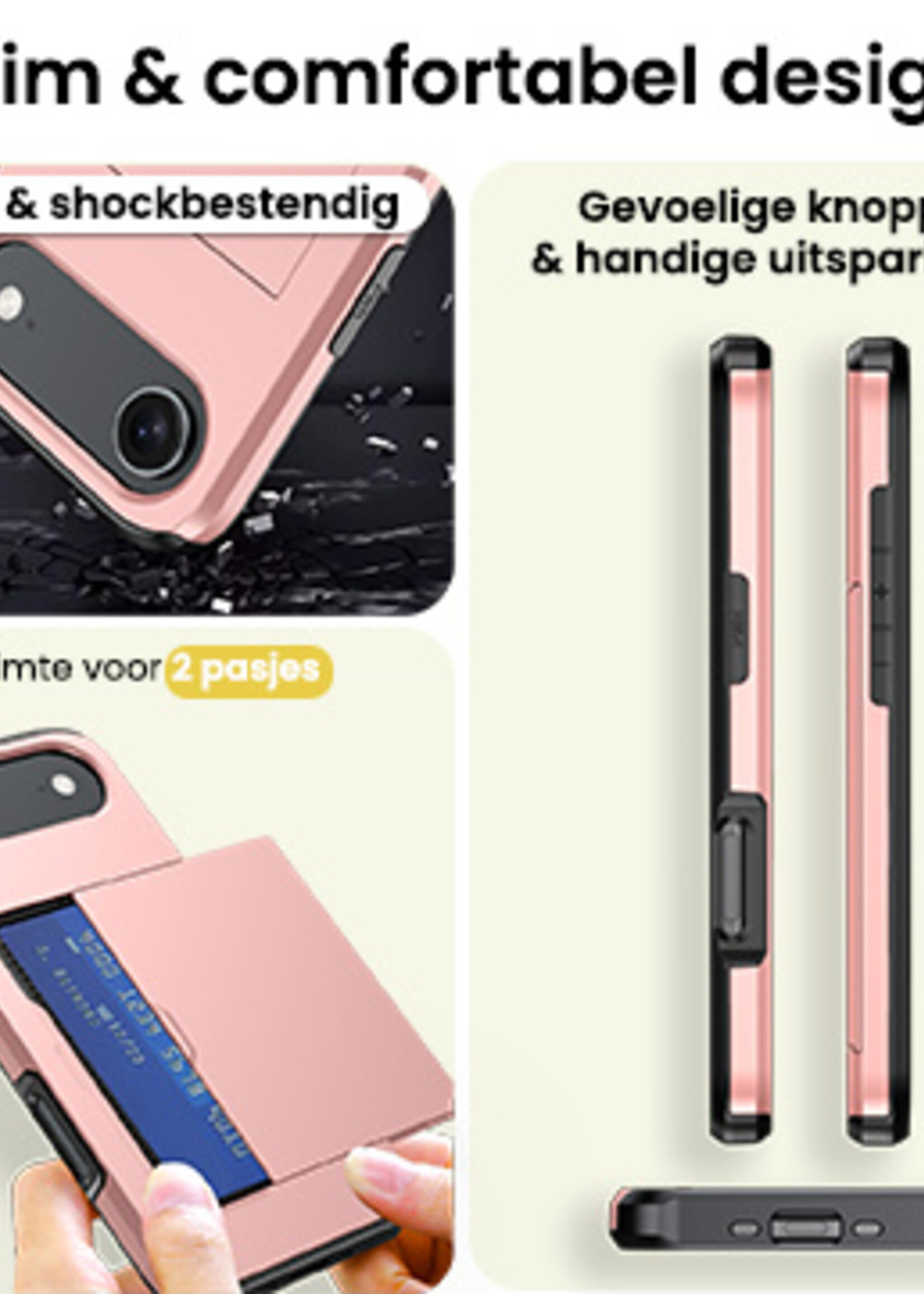 LUQ LUQ iPhone Air Hoesje Pashouder Hard Met 2x Screenprotector - Rosé Goud