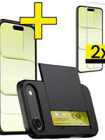 LUQ LUQ iPhone Air Hoesje Pashouder Hard Met 2x Screenprotector - Zwart